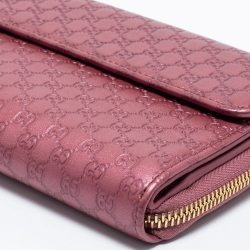 مملوكة مسبقًا Gucci Metallic Pink Microguccissima Leather Continental Wallet