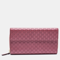 مملوكة مسبقًا Gucci Metallic Pink Microguccissima Leather Continental Wallet