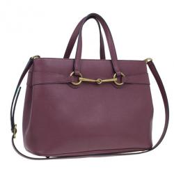 Pre Owned Gucci Purple Leather Medium Bright Bit Tote