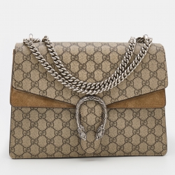 Gucci Beige GG Supreme Canvas and Suede Medium Dionysus Shoulder Bag