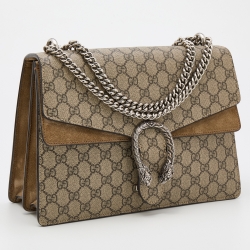 Gucci Beige GG Supreme Canvas and Suede Medium Dionysus Shoulder Bag