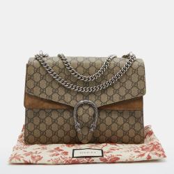 Gucci Beige GG Supreme Canvas and Suede Medium Dionysus Shoulder Bag