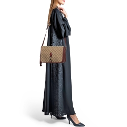 Pre Owned Gucci Beige/Maroon GG Canvas and Leather Medium Marrakech Tassel Messenger Bag