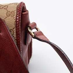 Pre Owned Gucci Beige/Maroon GG Canvas and Leather Medium Marrakech Tassel Messenger Bag