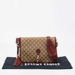 Pre Owned Gucci Beige/Maroon GG Canvas and Leather Medium Marrakech Tassel Messenger Bag