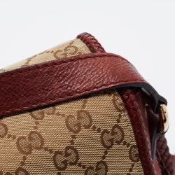 Pre Owned Gucci Beige/Maroon GG Canvas and Leather Medium Marrakech Tassel Messenger Bag