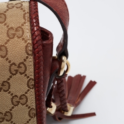 Pre Owned Gucci Beige/Maroon GG Canvas and Leather Medium Marrakech Tassel Messenger Bag