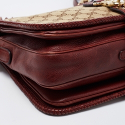 Pre Owned Gucci Beige/Maroon GG Canvas and Leather Medium Marrakech Tassel Messenger Bag
