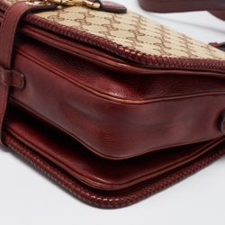 Pre Owned Gucci Beige/Maroon GG Canvas and Leather Medium Marrakech Tassel Messenger Bag