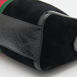 Pre Owned Gucci Black Suede and Patent Leather Medium GG Ophidia Boston Bag