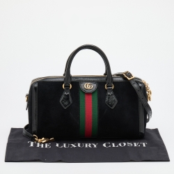 Pre Owned Gucci Black Suede and Patent Leather Medium GG Ophidia Boston Bag