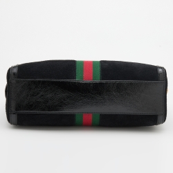 Pre Owned Gucci Black Suede and Patent Leather Medium GG Ophidia Boston Bag