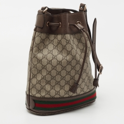 Pre Owned Gucci Beige/Brown GG Supreme Canvas and Leather Ophidia Bucket Bag