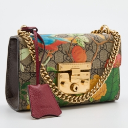 Pre Owned Gucci Multicolor Floral GG Supreme Canvas Small Padlock Shoulder Bag