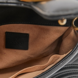 Pre Owned Gucci Black Matelassé Leather Mini GG Marmont Top Handle Bag