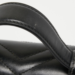 Pre Owned Gucci Black Matelassé Leather Mini GG Marmont Top Handle Bag
