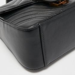 Pre Owned Gucci Black Matelassé Leather Mini GG Marmont Top Handle Bag