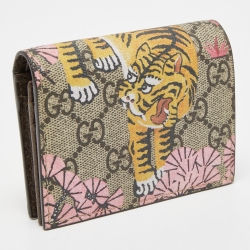 Pre Owned Gucci Beige GG Supreme Canvas Tiger Card Case