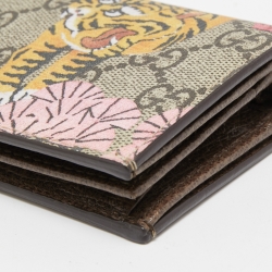 Pre Owned Gucci Beige GG Supreme Canvas Tiger Card Case