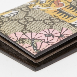 Pre Owned Gucci Beige GG Supreme Canvas Tiger Card Case