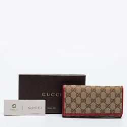 مملوكة مسبقًا Gucci Brown/Red GG Canvas and Leather Flap Continental Wallet