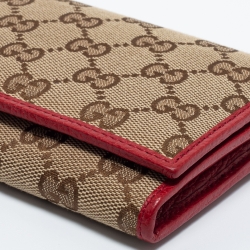 مملوكة مسبقًا Gucci Brown/Red GG Canvas and Leather Flap Continental Wallet
