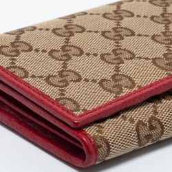 مملوكة مسبقًا Gucci Brown/Red GG Canvas and Leather Flap Continental Wallet