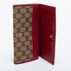 مملوكة مسبقًا Gucci Brown/Red GG Canvas and Leather Flap Continental Wallet