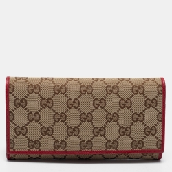 مملوكة مسبقًا Gucci Brown/Red GG Canvas and Leather Flap Continental Wallet