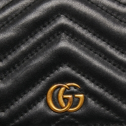 Pre Owned  حافظة بطاقات غوتشي جي جي مارمونت GG جلد ماتيلاس أسود