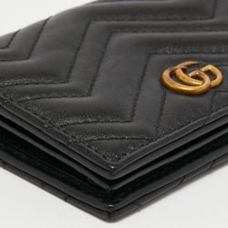 Pre Owned  حافظة بطاقات غوتشي جي جي مارمونت GG جلد ماتيلاس أسود