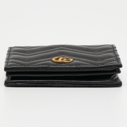 Pre Owned  حافظة بطاقات غوتشي جي جي مارمونت GG جلد ماتيلاس أسود