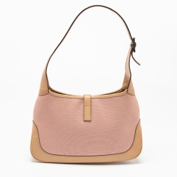مملوكة مسبقًا Gucci Pink/Beige Canvas and Leather Small Jackie O Hobo