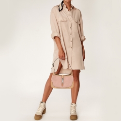 مملوكة مسبقًا Gucci Pink/Beige Canvas and Leather Small Jackie O Hobo