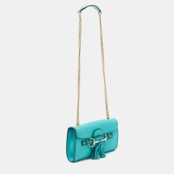 Pre Owned Gucci Turquoise Leather Small Emily Shoulder Bag