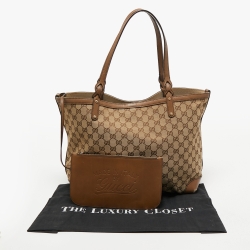 Pre Owned Gucci Beige/Brown GG Canvas and Leather Craft Tote