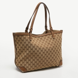 Pre Owned Gucci Beige/Brown GG Canvas and Leather Craft Tote