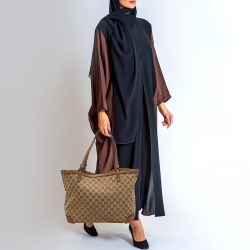 Pre Owned Gucci Beige/Brown GG Canvas and Leather Craft Tote