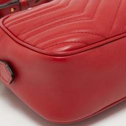 Pre Owned Gucci Red Matelassé Leather Small GG Marmont Camera Bag
