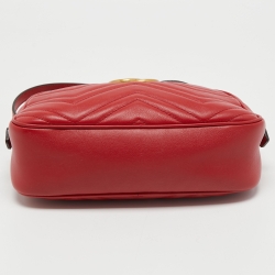 Pre Owned Gucci Red Matelassé Leather Small GG Marmont Camera Bag