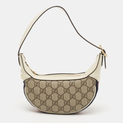 Pre Owned Gucci Beige/Cream GG Supreme Canvas and Leather Mini Ophidia Bag