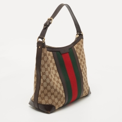 Pre Owned Gucci Beige/Brown GG Canvas and Leather Vintage Web Hobo