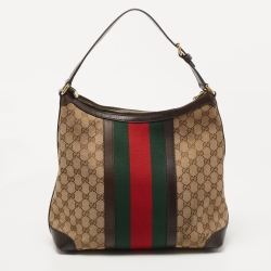 Pre Owned Gucci Beige/Brown GG Canvas and Leather Vintage Web Hobo