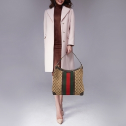 Pre Owned Gucci Beige/Brown GG Canvas and Leather Vintage Web Hobo