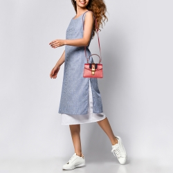 Gucci Red Leather Mini Web Sylvie Top Handle Bag
