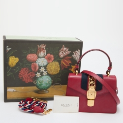 Gucci Red Leather Mini Web Sylvie Top Handle Bag
