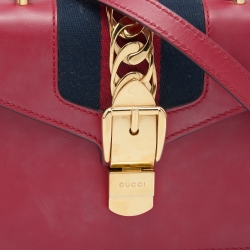 Gucci Red Leather Mini Web Sylvie Top Handle Bag