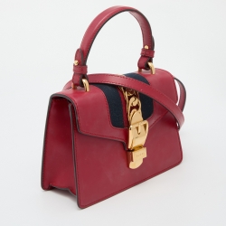 Gucci Red Leather Mini Web Sylvie Top Handle Bag
