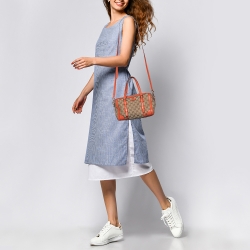 Pre Owned Gucci Beige/Orange GG Canvas and Leather Boston Bag