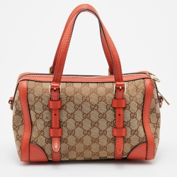 Pre Owned Gucci Beige/Orange GG Canvas and Leather Boston Bag